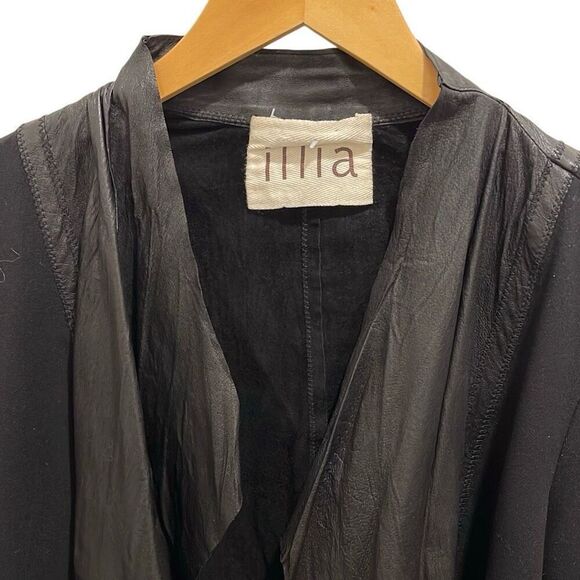 ILLIA Womens Waterfall Front Mixed Media Leather Cardigan Jacket‎ Black Medium - Picture 2 of 8
